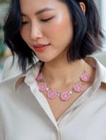 Pink Crochet Flower Necklace • Handmade Floral Statement Necklace • Lightweight Crochet Jewelry • Delicate Flower Choker • Cute Gift for Her