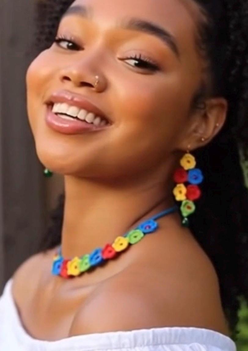 Handmade Crochet Floral Boho Elegant Necklace Earrings Set