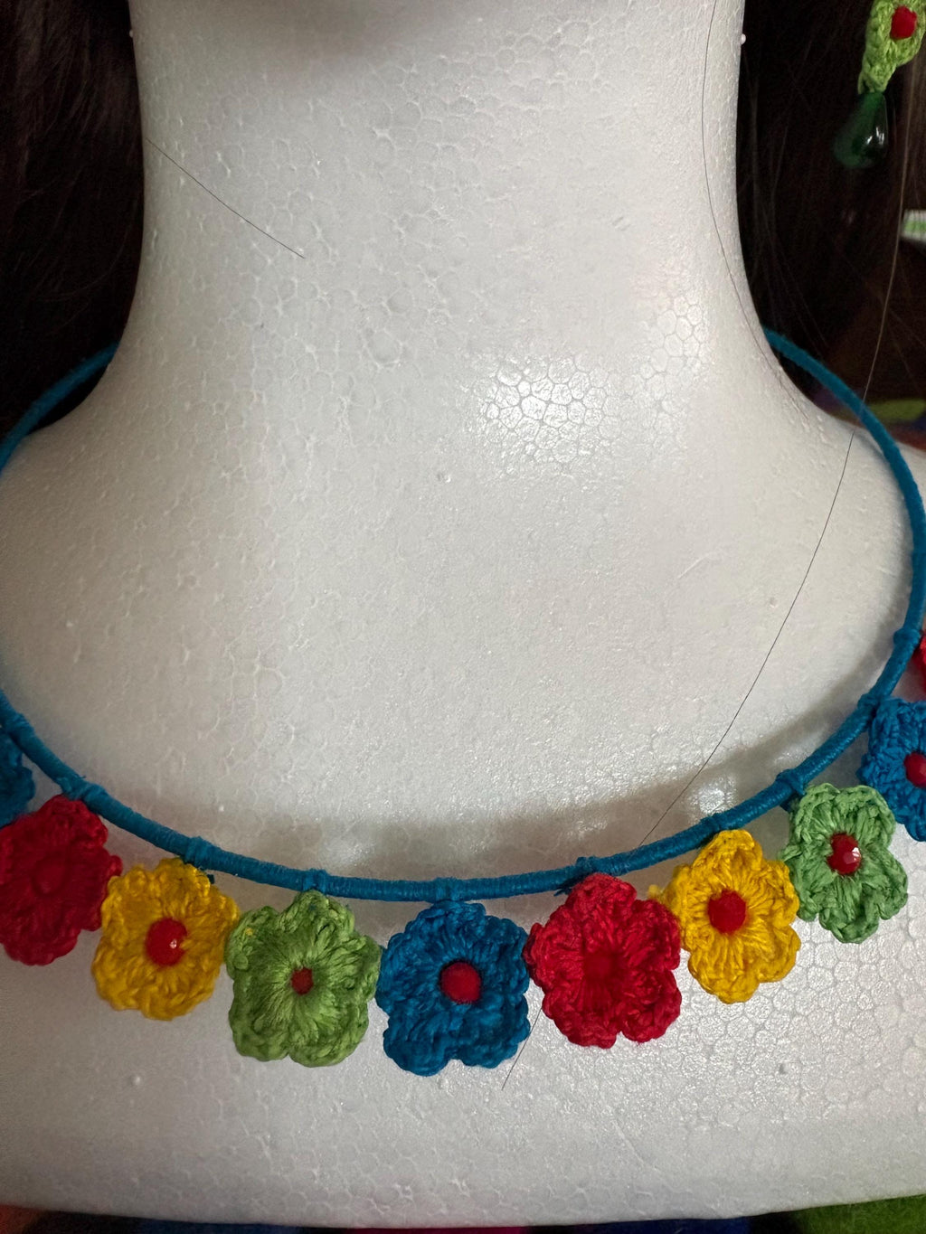Handmade Crochet Floral Boho Elegant Necklace Earrings Set