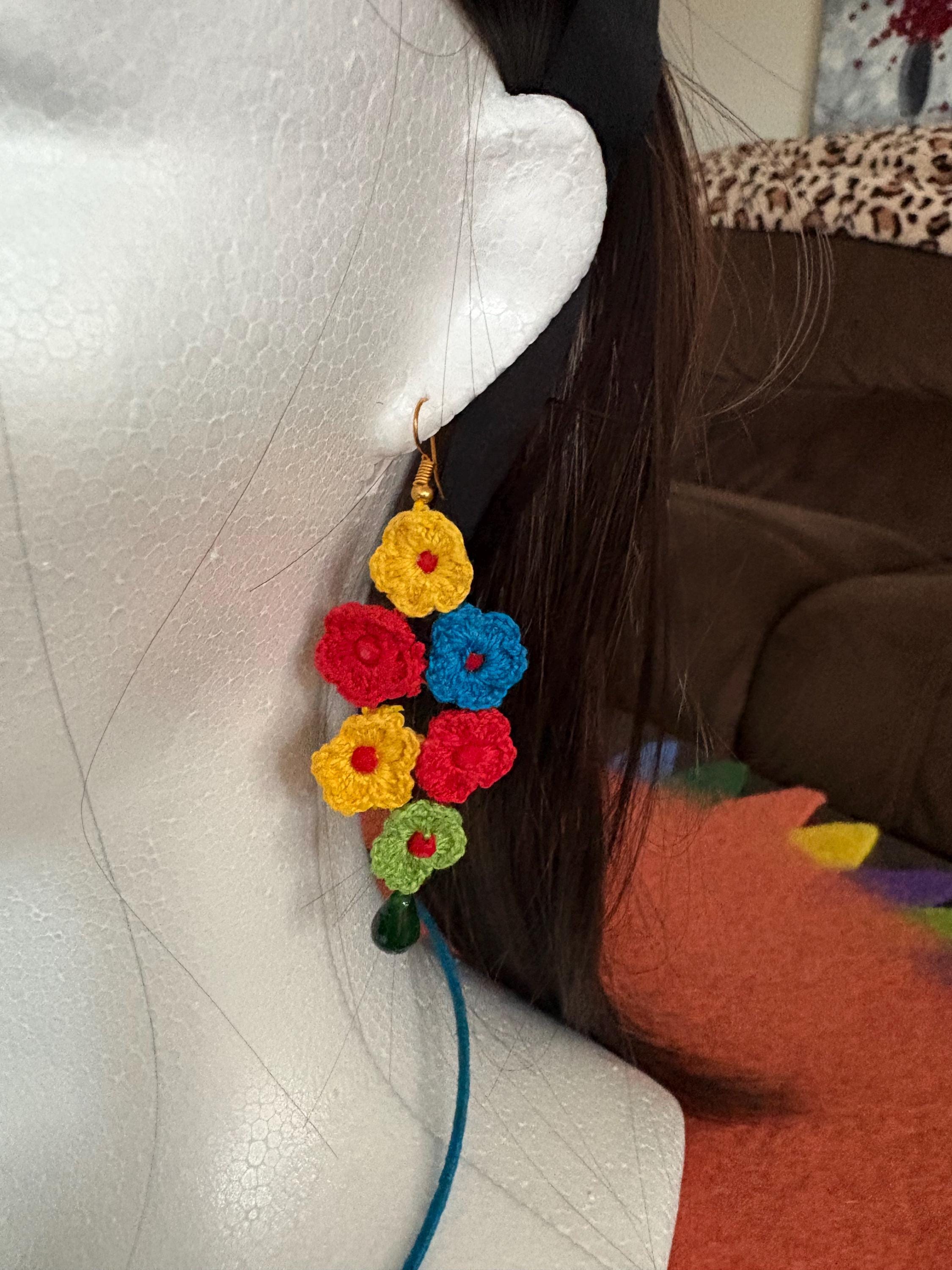 Handmade Crochet Floral Boho Elegant Necklace Earrings Set