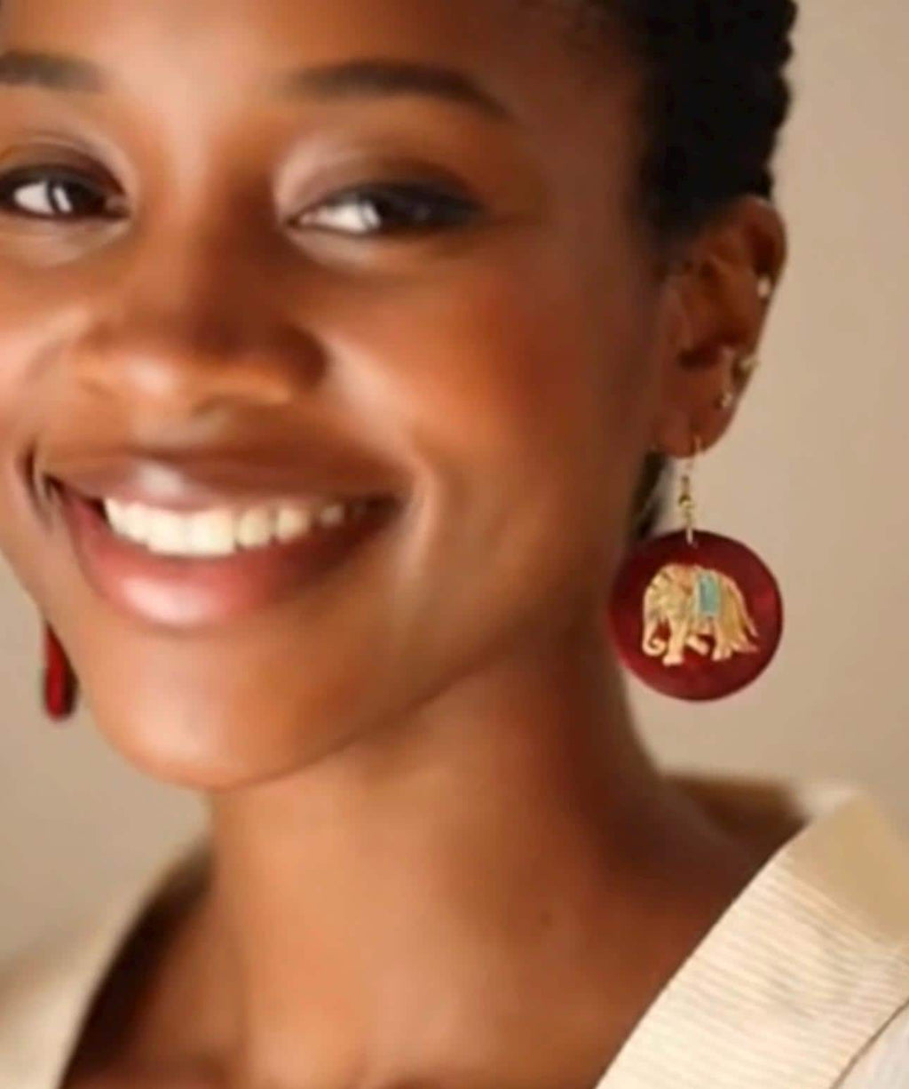 Handcrafted Elephant Dangle Earrings – Burgundy & Gold Ethnic Statement Jewelry