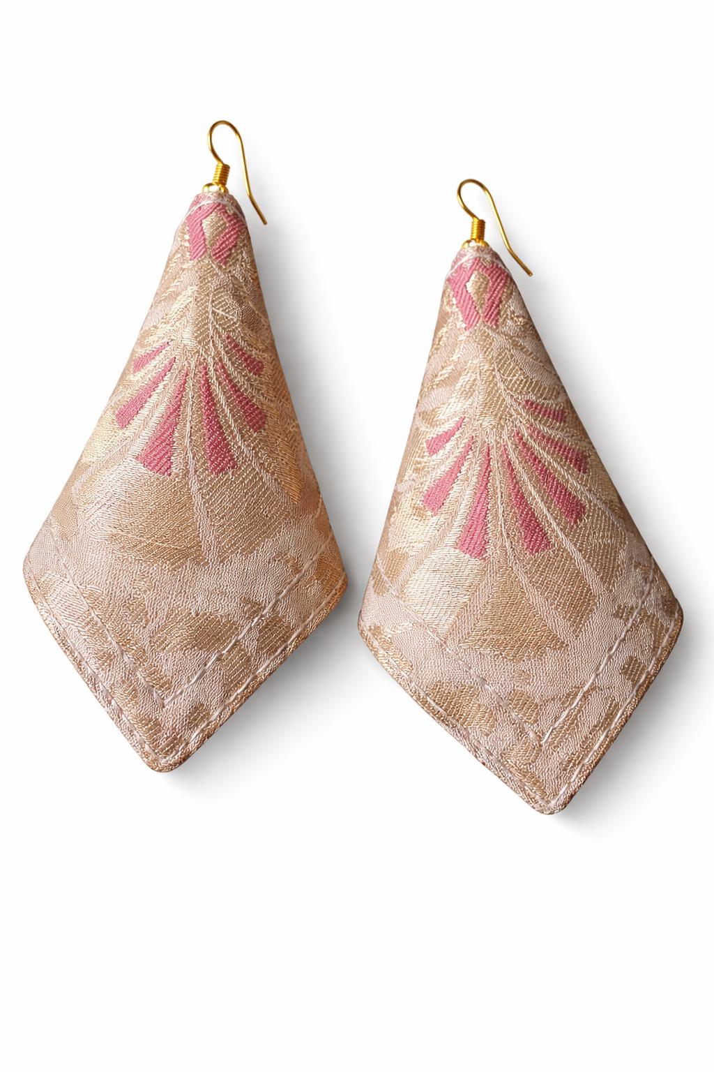 Brocade Earrings Statement, Handmade Lightweight Fabric Boho Jewelry for Women, Gift