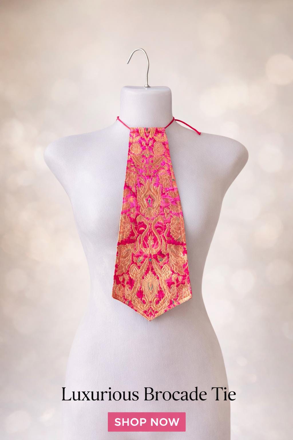 Brocade Silk Statement Neck Scarf, Fabric Tie Scarf, Easy-to-Wear Unique Design, Gift for Her