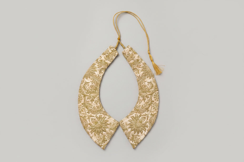 Detachable Brocade Collar, Silk Statement Neck Scarf, Intricate Woven Pattern Accessory