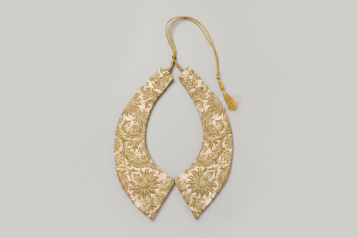 Detachable Brocade Collar, Silk Statement Neck Scarf, Intricate Woven Pattern Accessory
