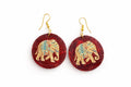 Handcrafted Elephant Dangle Earrings – Burgundy & Gold Ethnic Statement Jewelry