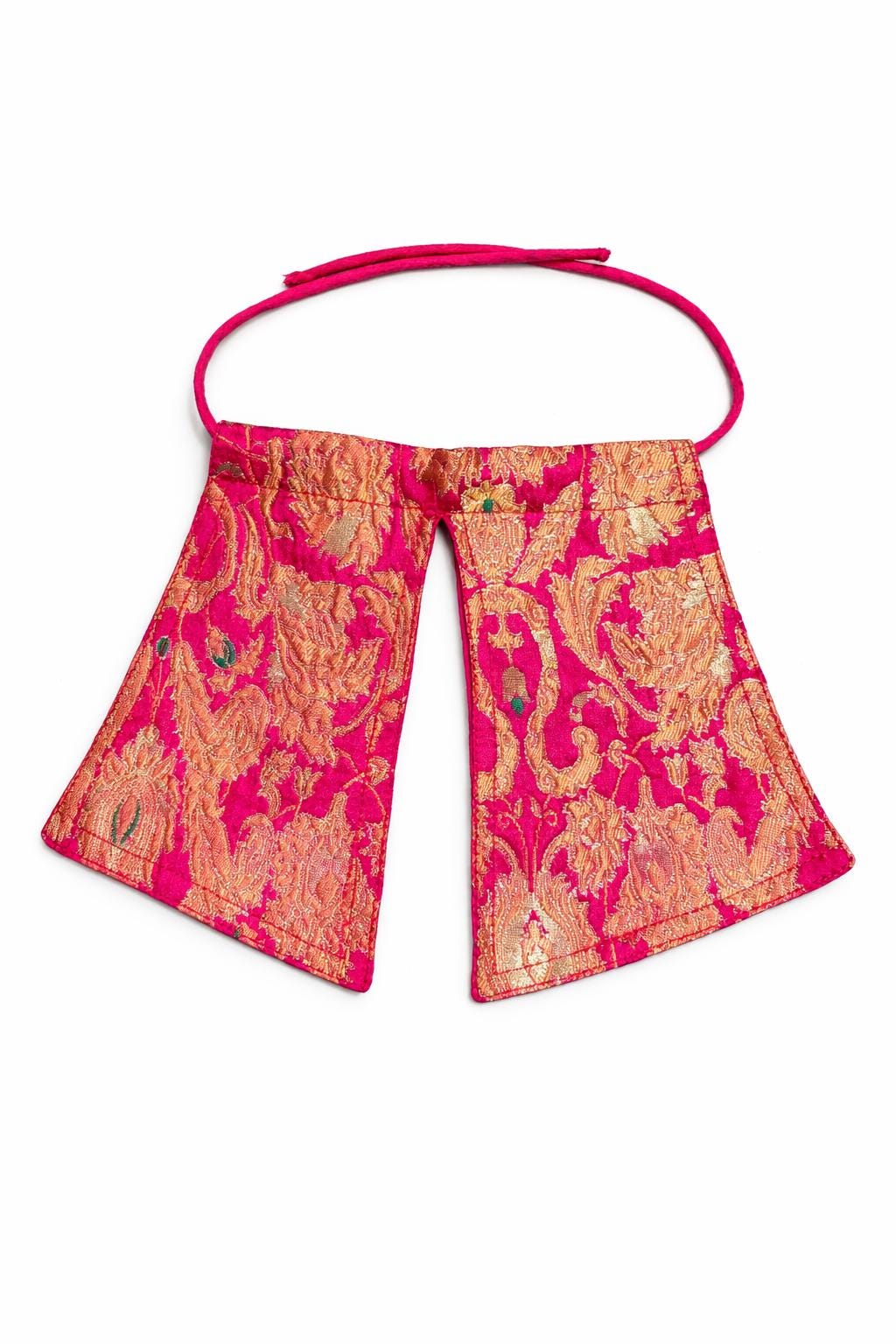 Detachable Brocade Collar, Silk Statement Neck Scarf, Intricate Woven Pattern Accessory