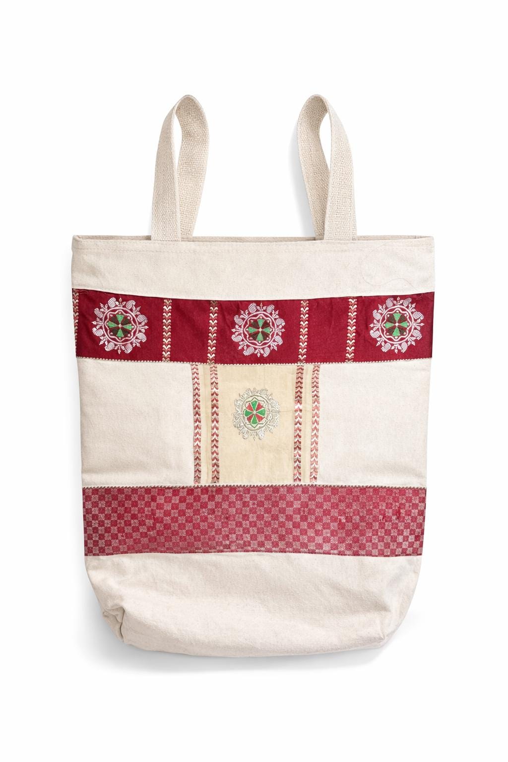 Handwoven Cotton Tote Bag | Red Embroidered Ethnic Shopper