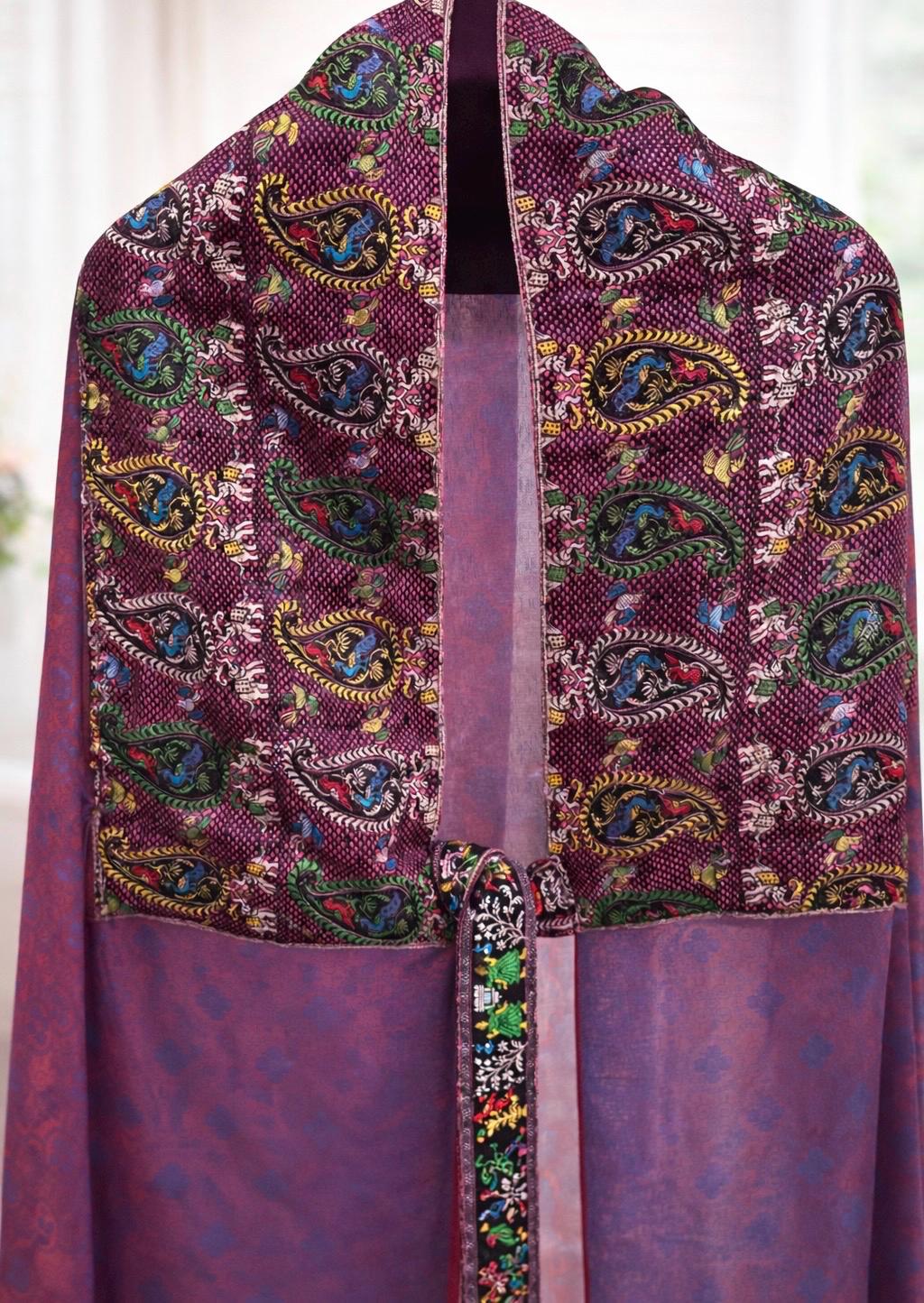 Banarasi Silk Wrap Shawl, Hand-Finished Artisan Paisley Embroidered Border, Lightweight Indian Shawl, Gift