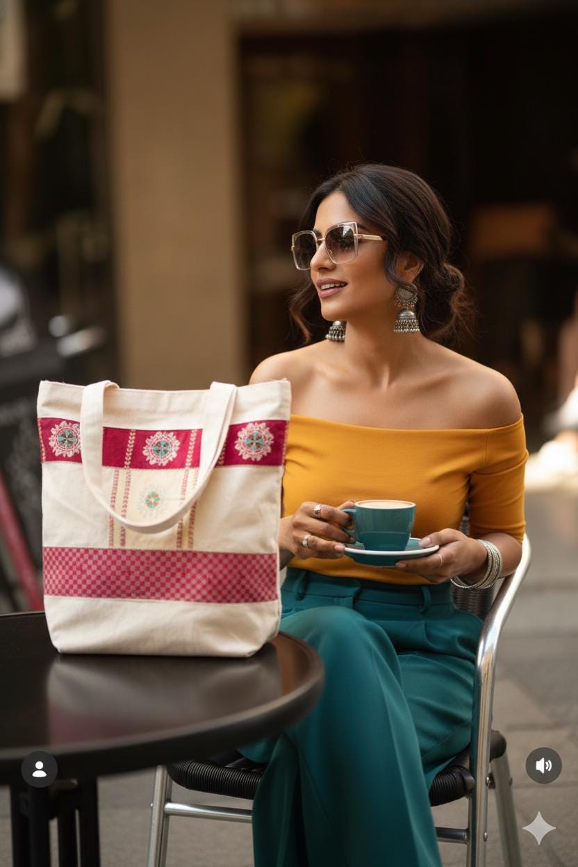 Handwoven Cotton Tote Bag | Red Embroidered Ethnic Shopper