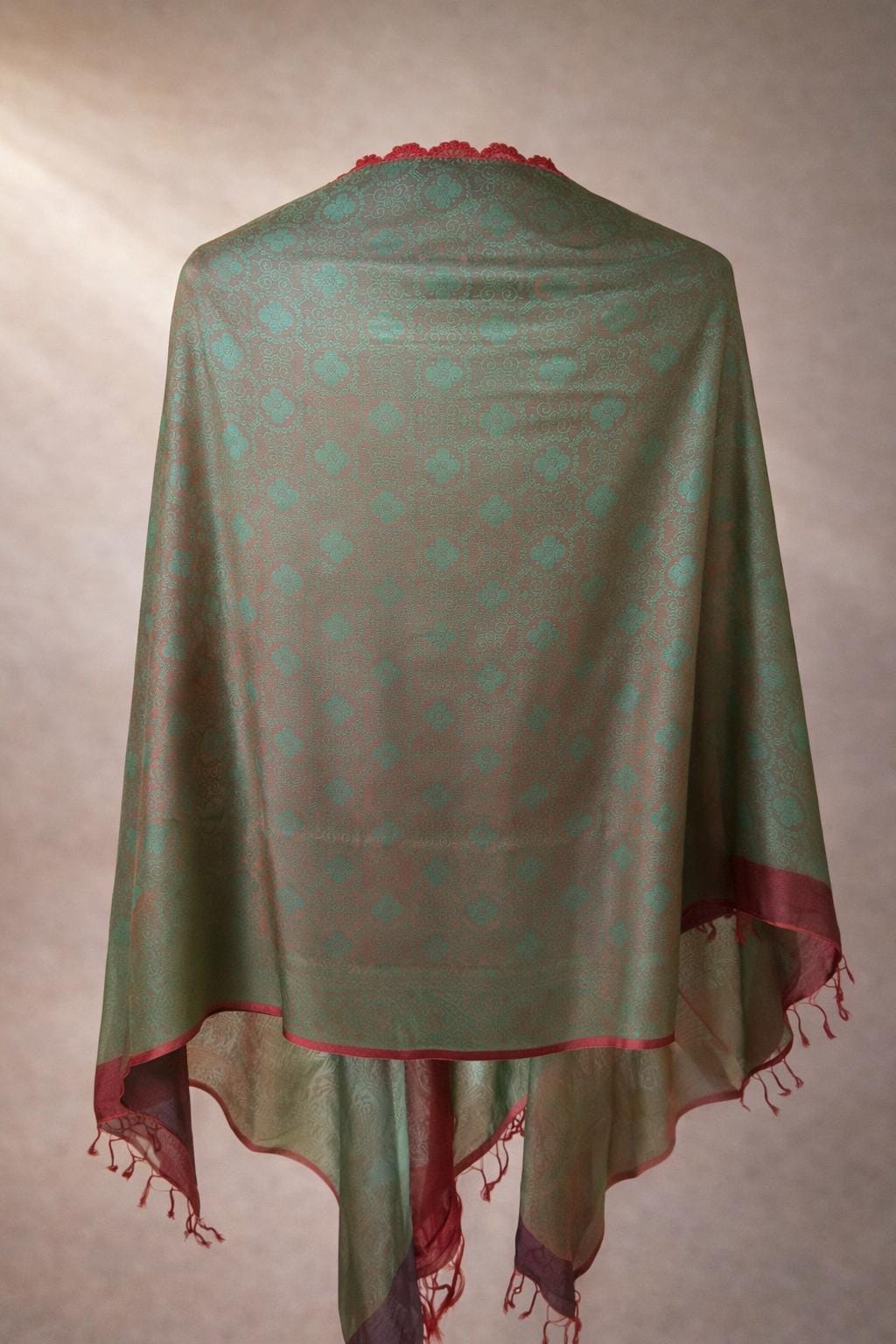 Banarasi Silk Scarf Wrap with Motifs and Button, Hand-Finished Lightweight Shawl, Gift for Her