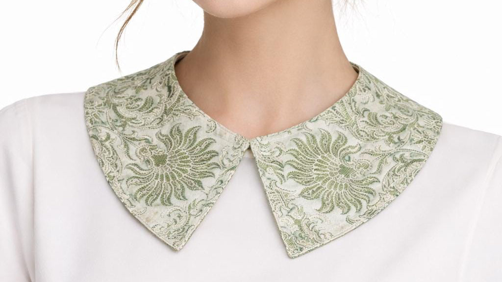Detachable Brocade Collar, Silk Statement Neck Scarf, Intricate Woven Pattern Accessory
