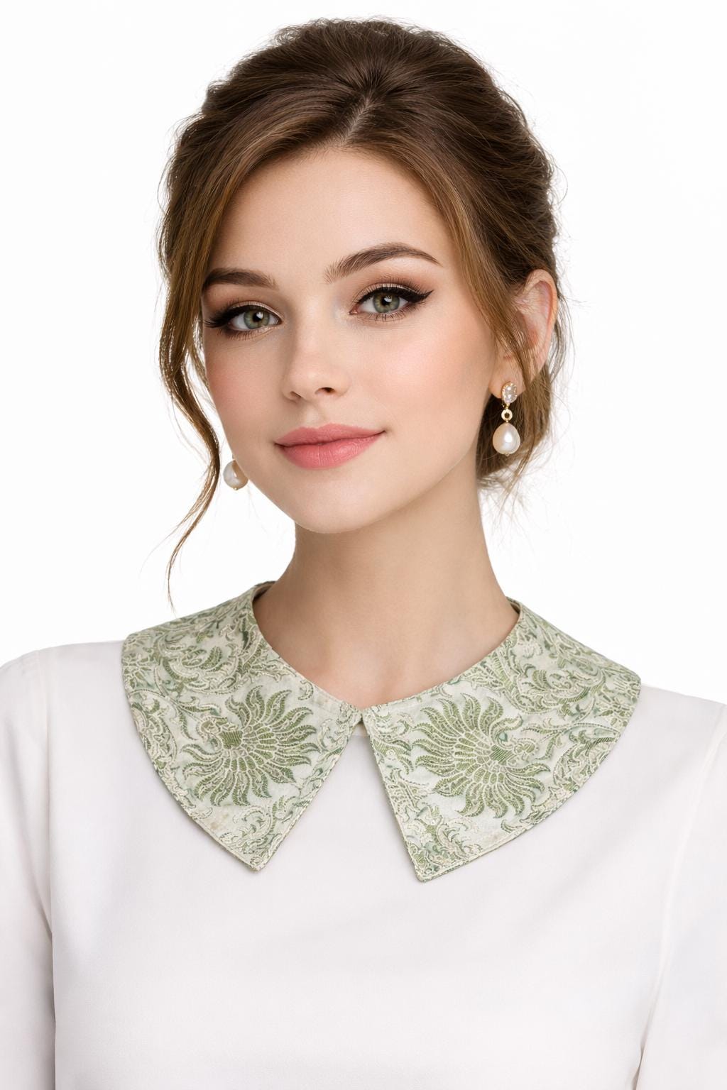 Detachable Brocade Collar, Silk Statement Neck Scarf, Intricate Woven Pattern Accessory