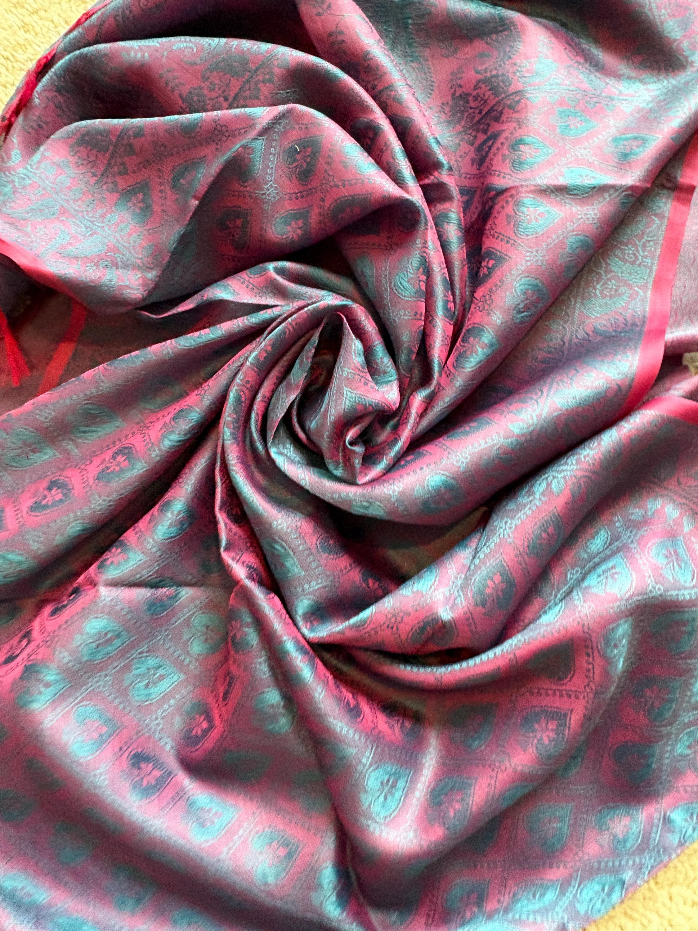 Silk Scarf Shawl, Benarasi Handwoven Lightweight Dual-Colored Wrap for Women, Gift