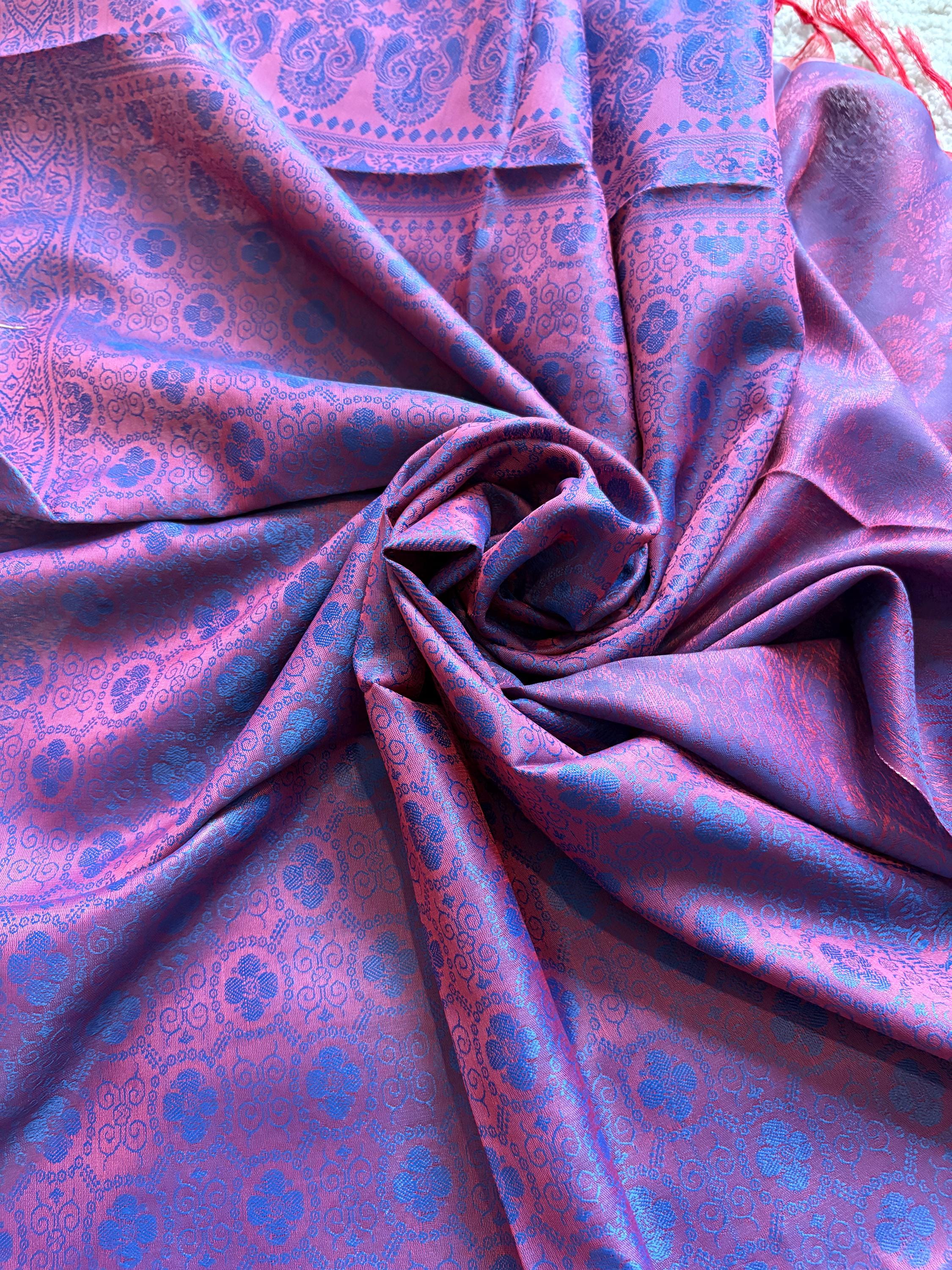 Silk Scarf Shawl, Benarasi Handwoven Lightweight Dual-Colored Wrap for Women, Gift