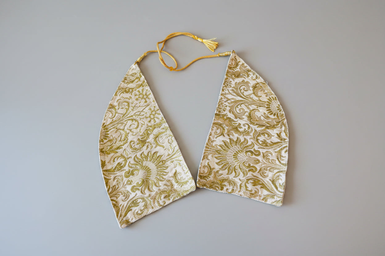 Detachable Brocade Collar, Silk Statement Neck Scarf, Intricate Woven Pattern Accessory