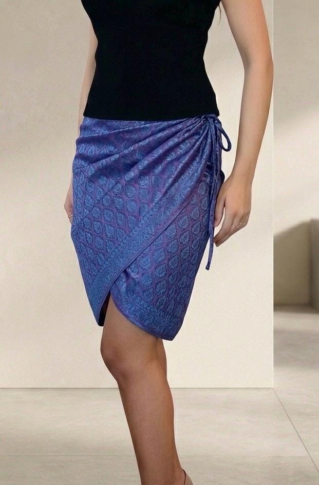 Asymmetrical Wrap Mini Skirt, Iridescent Heritage Jacquard, Tulip Hem Statement Skirt